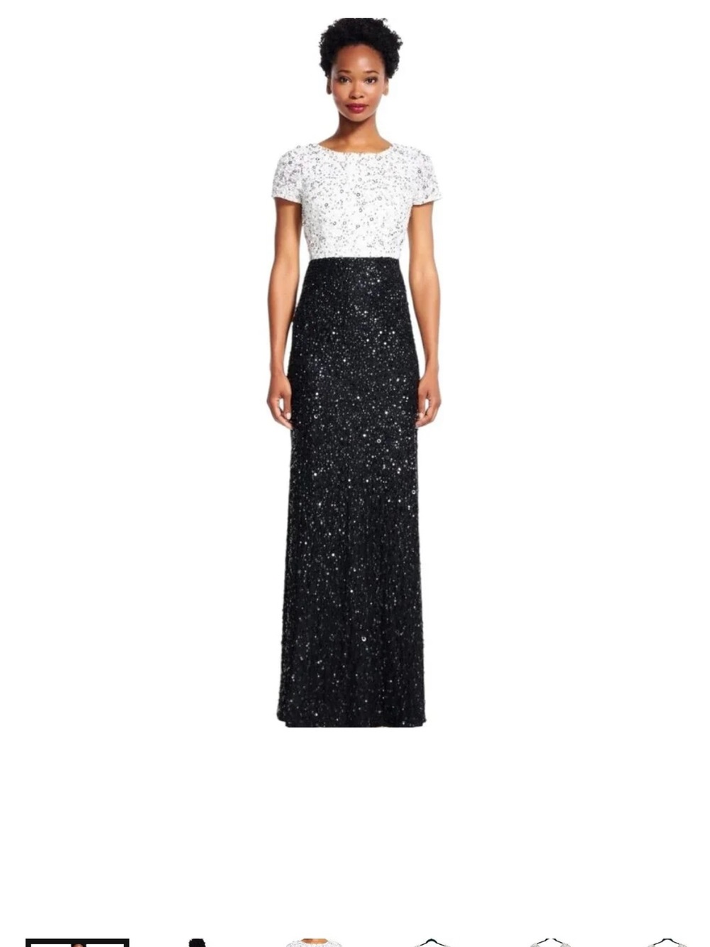 Adrianna Papell Black and white sequin floor length evening gown size 14